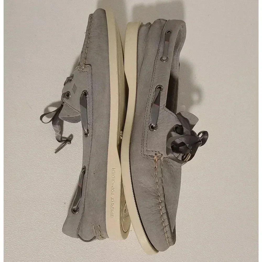 SPERRY Top Sider Suede Boat Shoes GRAY With Ribbon Laces Women’s SZ 9 M - Picture 6 of 8